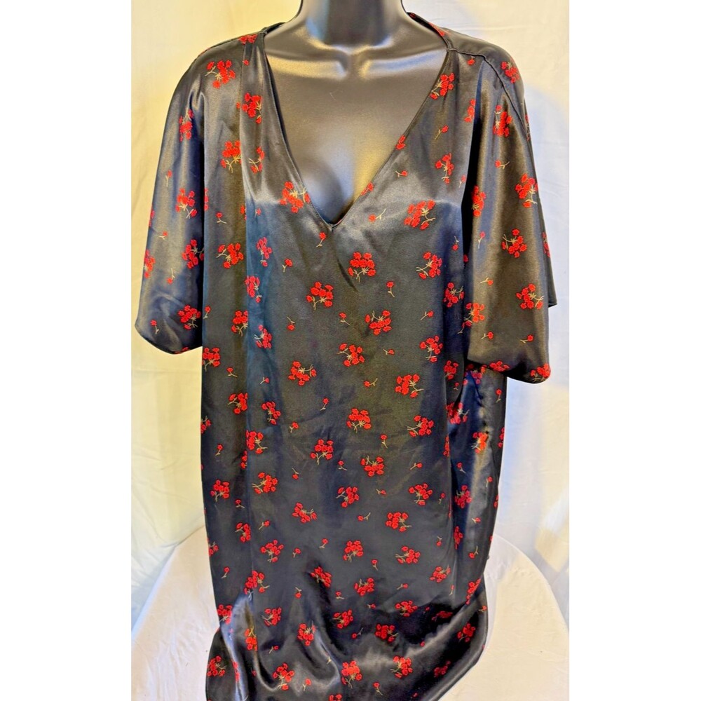Asian Inspired Silky Vintage Nightgown Nightie Floral Black Barbizon Women's 2X